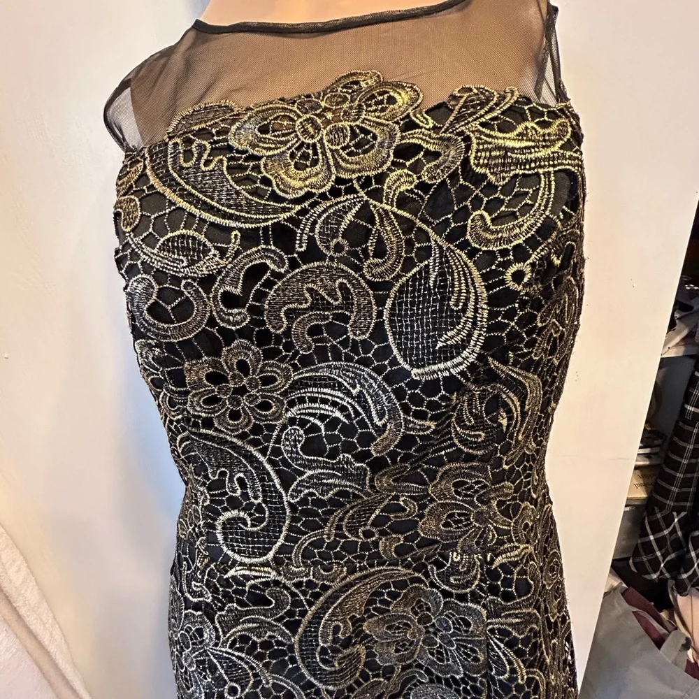 Black with gold lace formal dress. Prom homecoming party wedding elegant dress - Picture 4 of 9